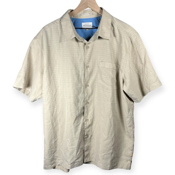 Quiksilver Waterman Shirt Men’s Beige Short Sleeve Button Down Casual - Size L - Picture 1 of 8